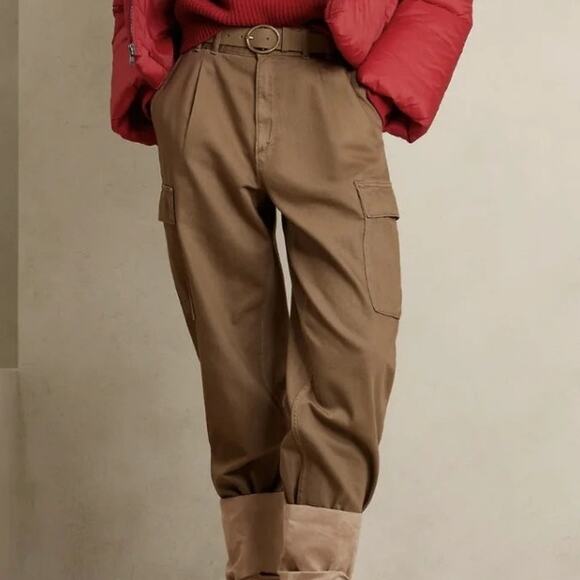 Banana Republic Factory Pants - Banana Republic Khaki Cargo Pants 100% Cotton High Waisted Baggy Safari Chic